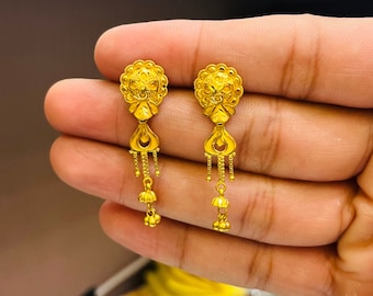Handcrafted South Indian Style 22k Gold Earrings - Plain and Elegant