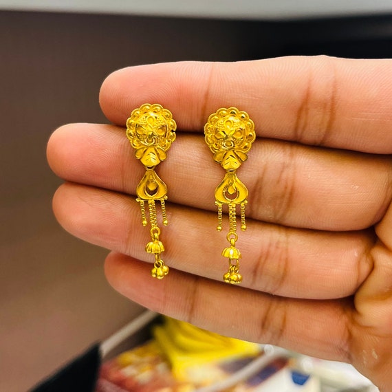 Handcrafted South Indian Style 22k Gold Earrings - Plain and Elegant