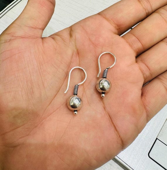 Classic 925 Silver Ball Drop Earrings with Coil Detailing, Elegant Everyday Jewelry, Gift for Her
