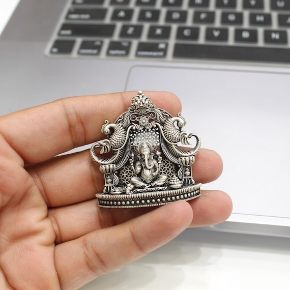 Sterling Silver Ganesha Idol | Handcrafted Lord Ganesh Figurine, Oxidized Pooja Decor