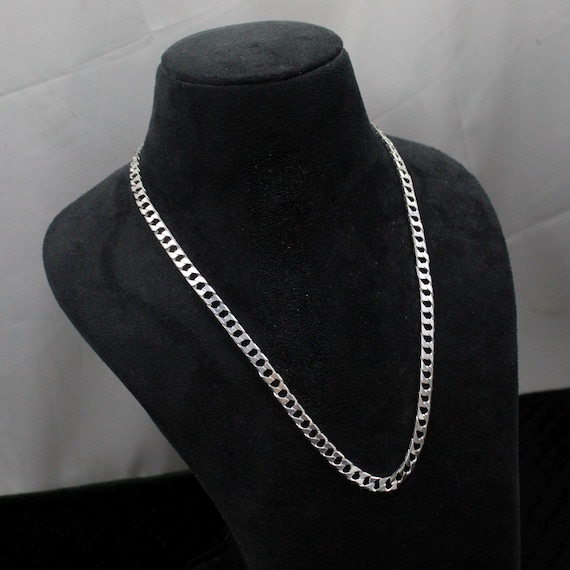 925 Sterling Silver Cuban Chain Necklace, Flat Link Unisex Silver Jewelry