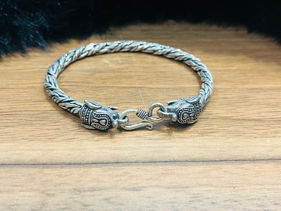 925 Elephant head Oxidized Sterling Silver Bracelet for Men