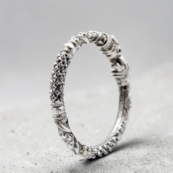 Sterling Silver Floral Bangle | Artisan Handmade Traditional Indian Bracelet