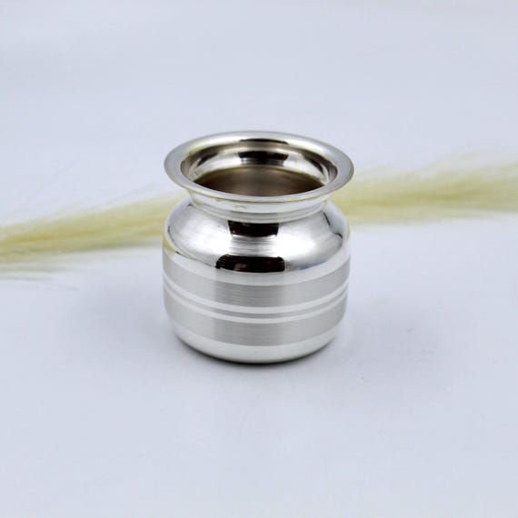 Pure Silver Puja Kalash Pot - Handmade Indian Ritual Vessel