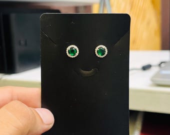 Sterling Silver Emerald Stud Earrings with Halo Setting | Elegant Green Gem Jewelry for Women