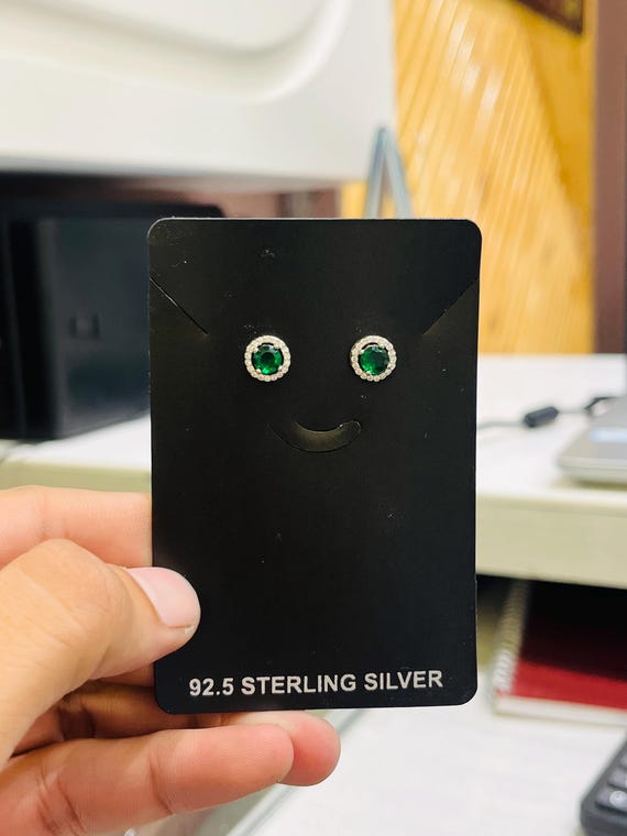 Sterling Silver Emerald Stud Earrings with Halo Setting | Elegant Green Gem Jewelry for Women