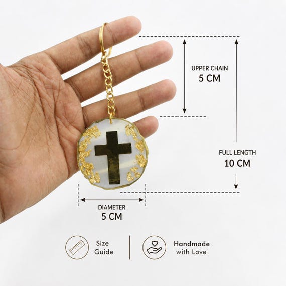 Handmade Resin Cross Keychain with Gold Flakes, Christian Religious Gift, Spiritual Bag Charm, House Key Accessory, Aesthetic Jewelry