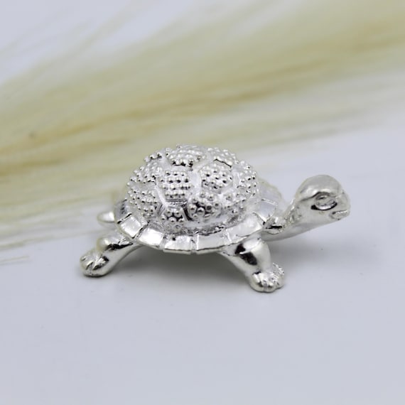 Handmade Silver Tortoise Figurine - Feng Shui Good Luck Charm