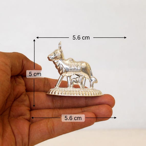 Pure Silver Cow Calf Idol, Kamdhenu Statue, Gau Mata Murti, Pooja Decor, Spiritual Figurine
