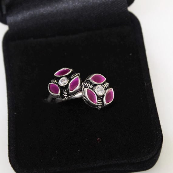 Silver Pink Stone Toe Ring Adjustable Bichiya for Women, Oxidized Silver Floral Foot Jewelry, Lightweight Traditional Indian Footwear