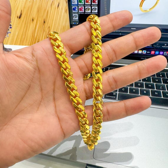 22k Hollow Gold Cuban Chain: Lightweight Hip Hop Statement Necklace