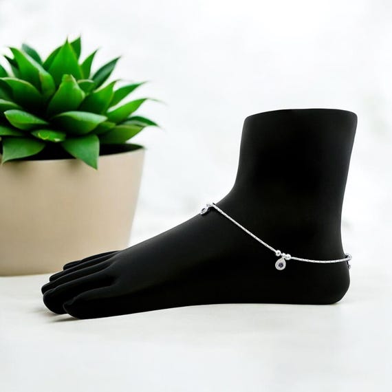 Minimalist Sterling Silver Anklet: Sleek Tube Design with Charms