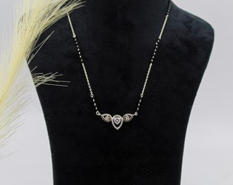 Mangalsutra Necklace: Modern Indian Jewelry (Black Beads, CZ Pendant)