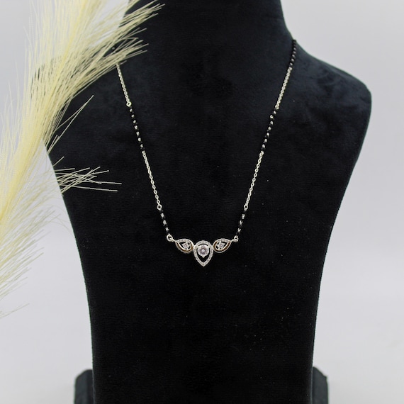 Mangalsutra Necklace: Modern Indian Jewelry (Black Beads, CZ Pendant)