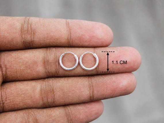 925 Sterling Silver Small Hoop Earrings, 1.1 cm, Minimalist Huggie Hoops, Tiny Everyday Lightweight Silver Jewelry, Unisex Gift