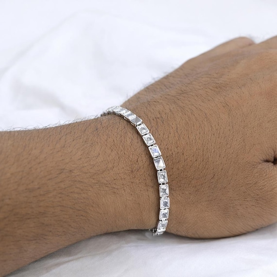 Sterling Silver Square Crystal Tennis Bracelet, Geometric Link Accessory