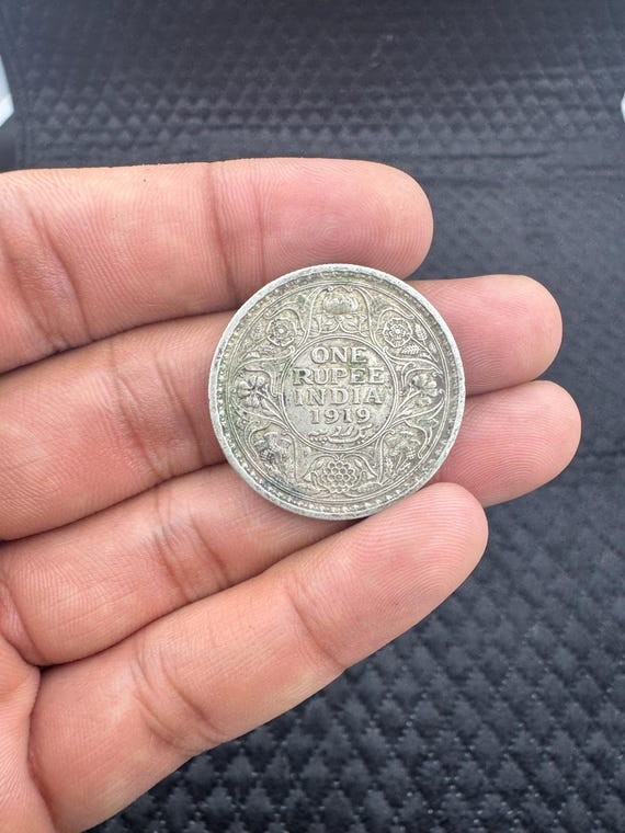 1919 British India Silver Rupee Coin - King George V Antique Collectible