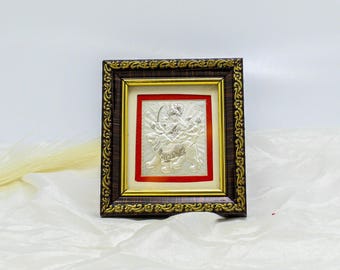 Pure Silver Maa Durga Frame - Hindu Spiritual Wall & Table Decor