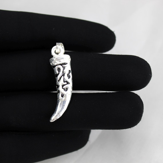 Sterling Silver Horn Pendant: Evil Eye Charm, Handmade Italian Style