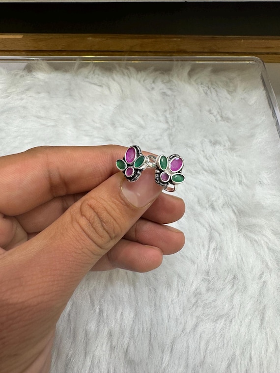 Silver Toe Rings: Adjustable Cut Stone Beach Jewelry