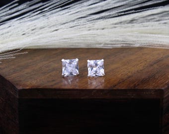 Sterling Silver Princess Cut CZ Stud Earrings: Hypoallergenic Dainty Jewelry