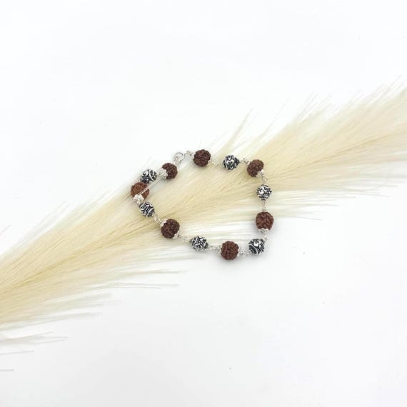 Sterling Silver Rudraksha Bracelet: Handmade Spiritual Meditation Jewelry