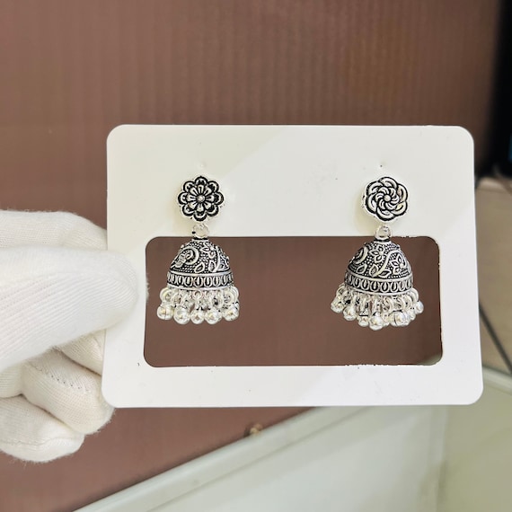 Handcrafted Silver Oxidized Jhumka Earrings - Trendy Statement Jewelry