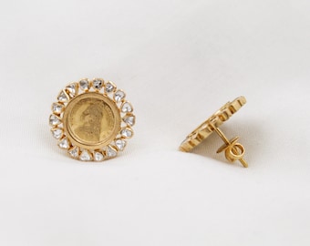 22K Gold Polki Earrings - Screw Back Indian Jewelry