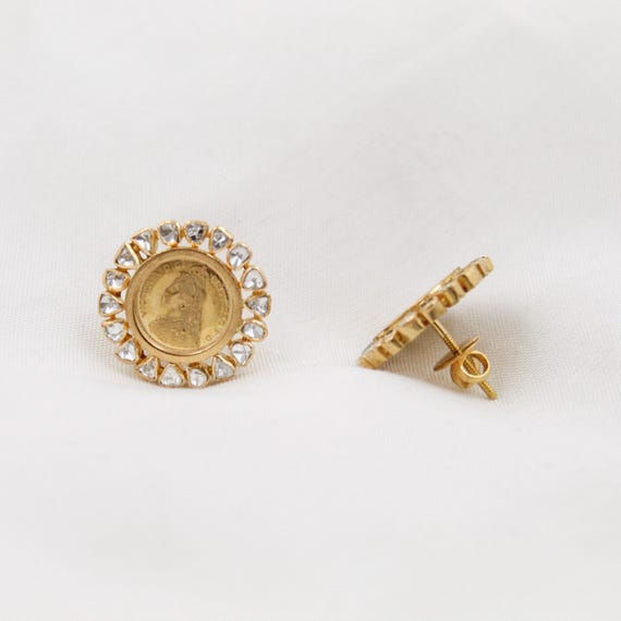 22K Gold Polki Earrings - Screw Back Indian Jewelry