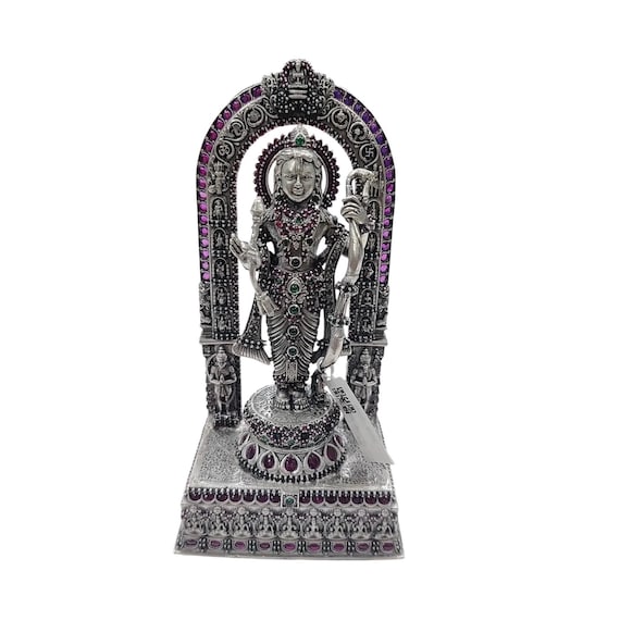 925 Silver Tirupati Balaji Idol | Handmade Lord Venkateswara Murti with Ruby