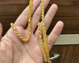 22K Gold Rope Chain Necklace for Men: Lightweight Indian Jewelry