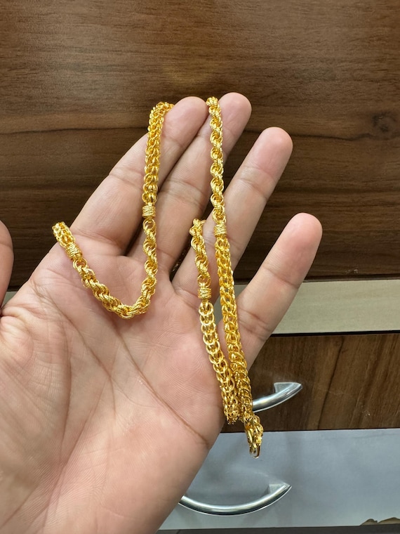 22K Gold Rope Chain Necklace for Men: Lightweight Indian Jewelry