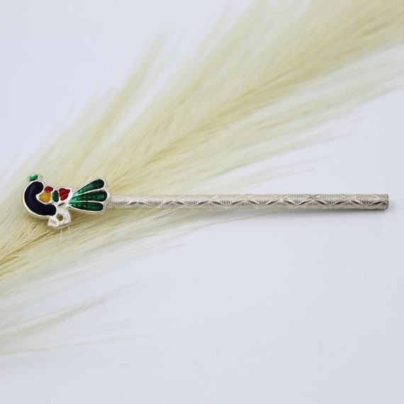 Peacock Hair Accessory: Ethnic Silver with Meenakari Colors (Handmade)