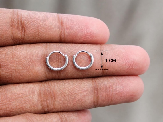 925 Sterling Silver Small Hoop Earrings, 1 cm, Minimalist Hoops, Tiny Everyday Lightweight Silver Jewelry, Unisex Gift for Women & Men