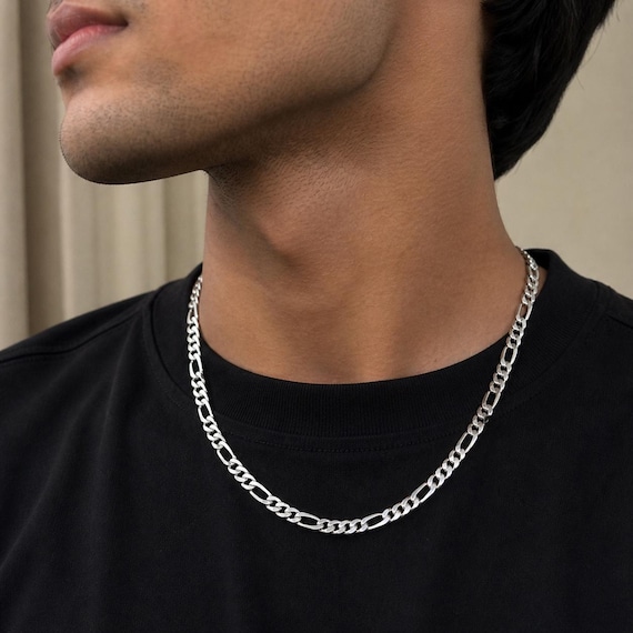 925 Sterling Silver Figaro Chain Necklace for Men, Minimalist Link Jewelry, Everyday Gift