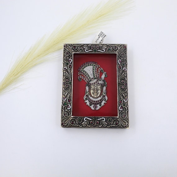 Shreenath Ji Wall Frame: Indian Silver Religious Decor (925 Sterling)