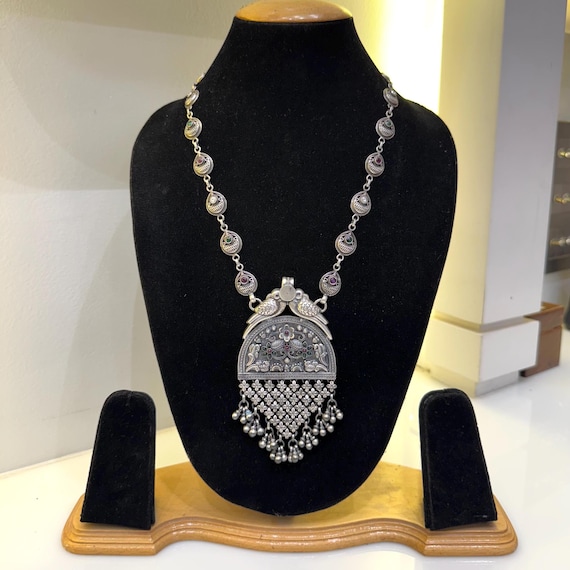 Handmade 925 Silver Tribal Necklace: Vintage Oxidized Rajasthani Boho Jewelry