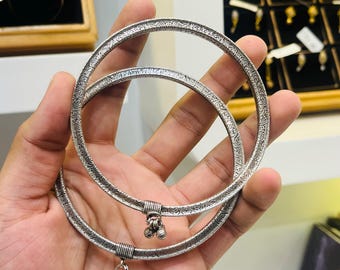 925 Sterling Silver Feet Ankle Bangle - Oxidize Silver Flexible Feet Anklet - Traditional Indian Ankle Bangle - Everyday Bangle For Women