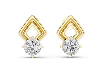 Gold Stud Earrings: Dainty Moissanite Diamond Shape (18K Fine Jewelry)