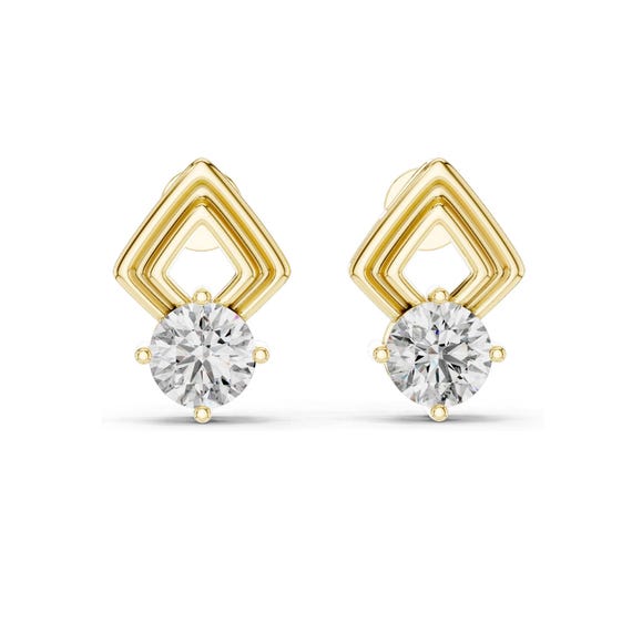 Gold Stud Earrings: Dainty Moissanite Diamond Shape (18K Fine Jewelry)