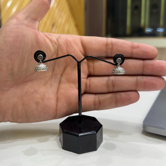 Oxidized Silver Jhumka Earrings | Ethnic Boho Jewelry for Women | Traditional Lightweight Dome Tribal Earrings