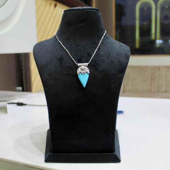 Sterling Silver Turquoise Pendant Necklace - Vintage Boho Chic