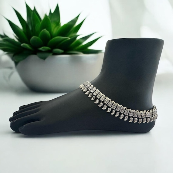 Oxidized Silver 925 Anklet: Handmade Boho Chic Ankle Bracelet