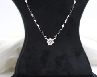 Sterling Silver Mangalsutra Necklace - Black Beads with Flower Pendant