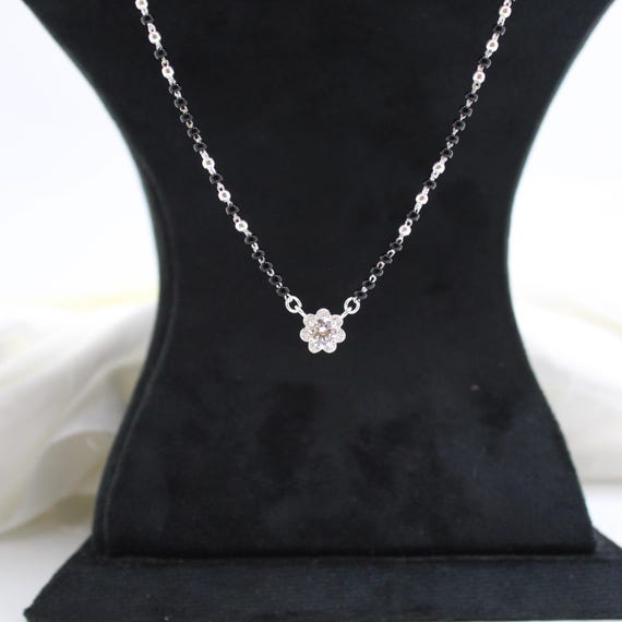 Sterling Silver Mangalsutra Necklace - Black Beads with Flower Pendant