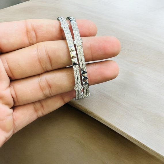 Elegant 925 Sterling Silver Bangles With Cubic Zirconia