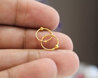 Gold Hoop Earrings: 18K Small Ball Style (Lightweight)
