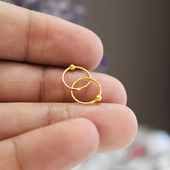 Gold Hoop Earrings: 18K Small Ball Style (Lightweight)