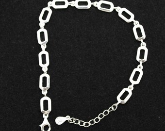 Rectangle Link Bracelet: Modern Sterling Silver (Adjustable Size)