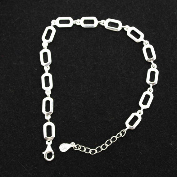 Rectangle Link Bracelet: Modern Sterling Silver (Adjustable Size)